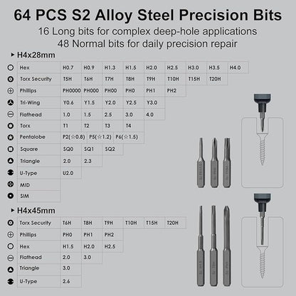 STREBITO Mini Electric Screwdriver Set, 70 in 1 Small Electric Screwdriver Cordless - 64 S2 Preicison Bits, 5 Torque Settings, 4 LED Lights, Mini Power Screwdriver Repair Tool Kit for PC RC Electronic