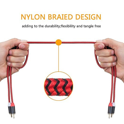 RCA Cable 20Ft,2Rca Male to 2-RCA Male Audio Stereo Subwoofer Cable [Hi-Fi Sound] Nylon-Braided Auxiliary Audio Cord for Home Theater, HDTV, Amplifiers, Hi-Fi Systems,Speakers and etc(20Ft/6M)