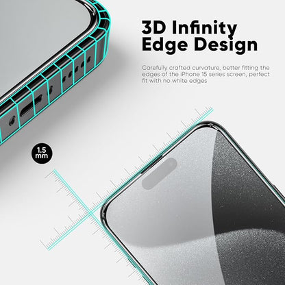 FLOLAB NanoArmour ONETIME PRO for iPhone 15 Screen Protector, Anti-Reflective, Anti-Rainbow, 3D Tempered Glass, Ultra Clear, Edge Reinforced, Easy Install, Dust-Free, Scratch Resistant