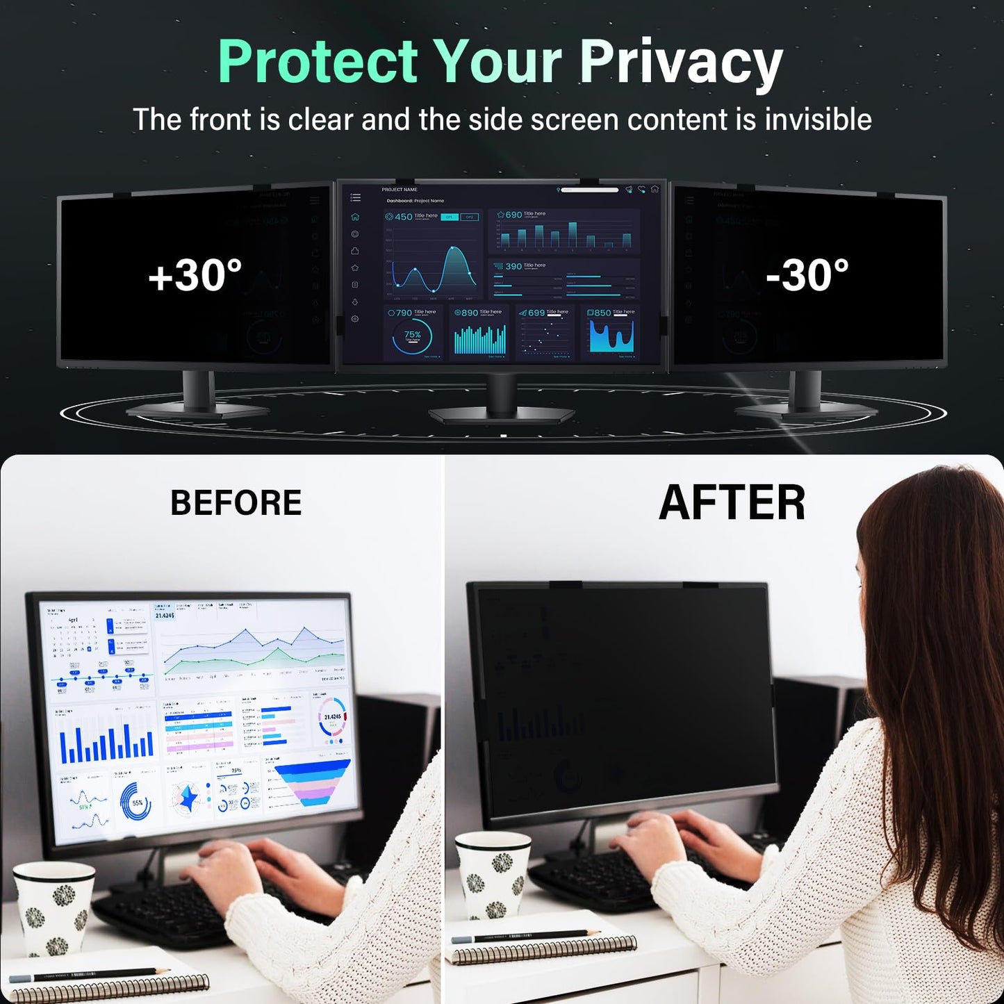 [2 Pack] Magnetic Hanging 27 Inch Computer Privacy Screen for 16:10 Aspect Ratio Widescreen Monitor, Eye Protection Anti Glare Blue Light Computer Monitor Privacy Filter, Removable 27in Protector Film