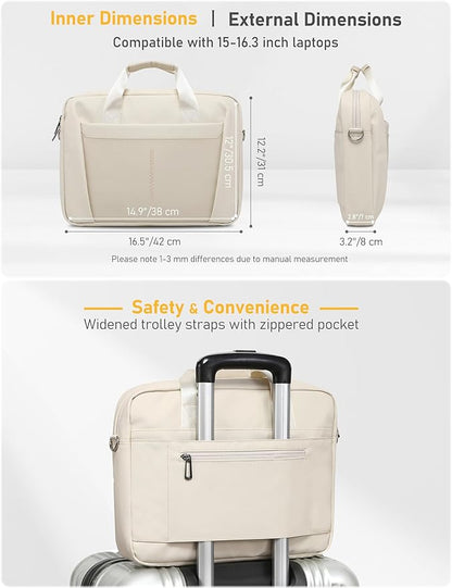 15-16 Inch Laptop Shoulder Bag Business Briefcase Water Resistant Computer Messenger Bags Compatible with MacBook Pro 16, MacBook Air 15 M4, HP, Dell, ASUS Notebook, Pearl White