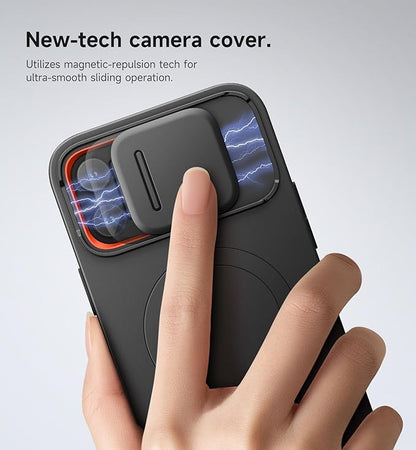 SURITCH for iPhone 13 Pro Max/12 Pro Max Case with Magnetic Camera Slide Cover and Adjustable Kickstand, Compatible with MagSafe, Shockproof Bumper Case Slim Protective Cover 6.7 Inch, Black