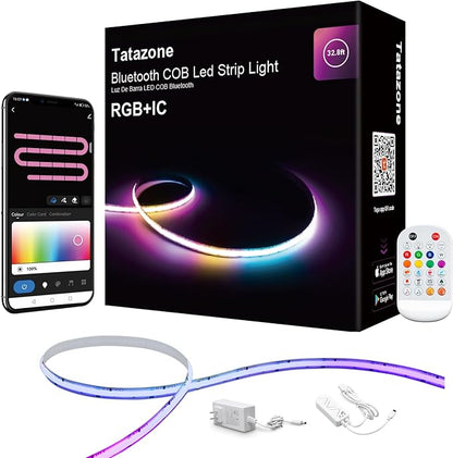 32.8ft Bluetooth RGB+IC COB Led Strip Light with App, Chasing COB Light Strip, Segmented Control, Music Sync, Color Changing Led Lights for Home Decor, Gaming, Cabinet, Desk