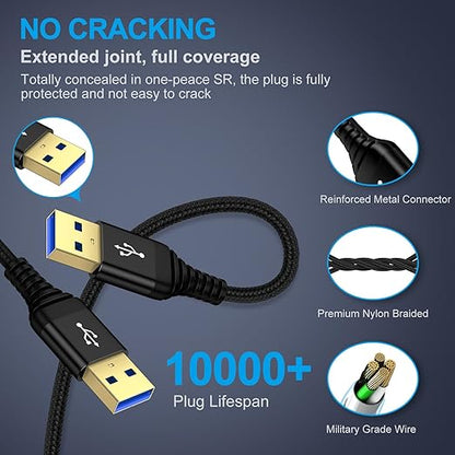 USB to USB Cable, 2 Pack 10 FT USB-A to USB-A Male to Male USBCable Double End USB3.0 Cable A to A Data Transfer Cord for Laptop Cooling Pad,Soundbar,Monitor,TV,KVM,DVD Player,Hard Drive Enclosures