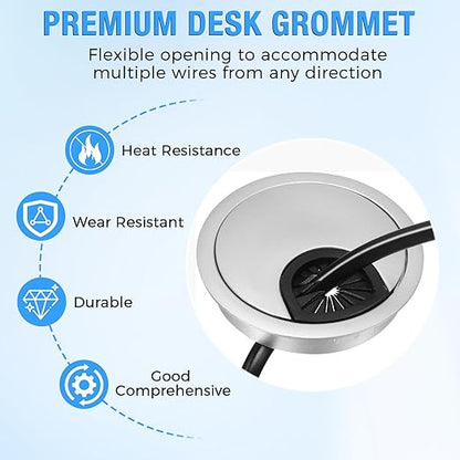 Desk Grommet 3-1/8" (80 mm), Desk Cord Hole Cover, Cable Grommet ABS Plastic, Desk Hole Grommet for Office and Home Table Cable, Detachable Cable Cord Organizer (Silver Sand 4 Pcs)