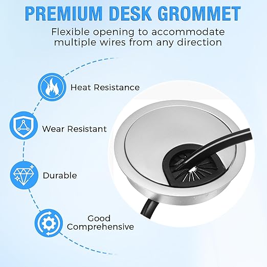 Desk Grommet 2" (50 mm), Desk Cord Hole Cover, Cable Grommet ABS Plastic, Desk Hole Grommet for Office and Home Table Cable, Detachable Cable Cord Organizer (Silver Sand 8 Pcs)