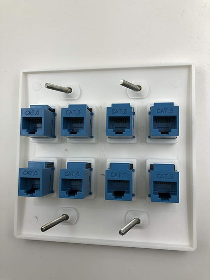 Cat6 Keystone Ethernet Wall Plate Female to Female - White (8 Port)