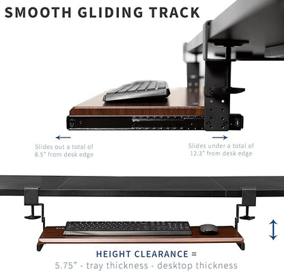 VIVO Height Adjustable Clamp and 12 inch Rail Set for DIY Custom Wooden Keyboard Trays (Tray Not Included), Under Desk Pull Out Slider Track with C-clamp Mount System, Black, MOUNT-RAIL02H