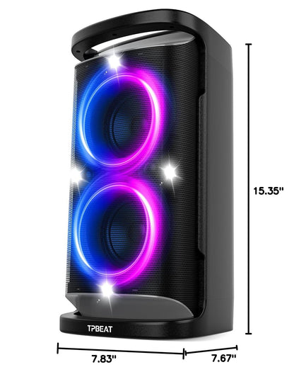 QxbJoy Portable Bluetooth Speaker: 160W Peak Powerful Loud Sound Deep Bass Wireless Boombox Large Subwoofer 15 Hours Battery Life Fast Charging with Led Light Show for Party Outdoor Camping Backyard