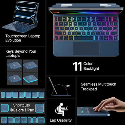 typecase Keyboard Case for iPad Pro 11-inch (M4) 2024,Magic Keyboard with 11 Colors Backlight for iPad Pro 11,Keyboard Case with Pencil Holder,Multi-Touch Trackpad,Easy-Set Magnetic Stand,Pacific Blue
