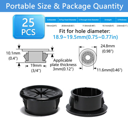 BOPOREAE Cable Grommet, Snap Bushing 3/4" (19 mm) Mounting Diameter