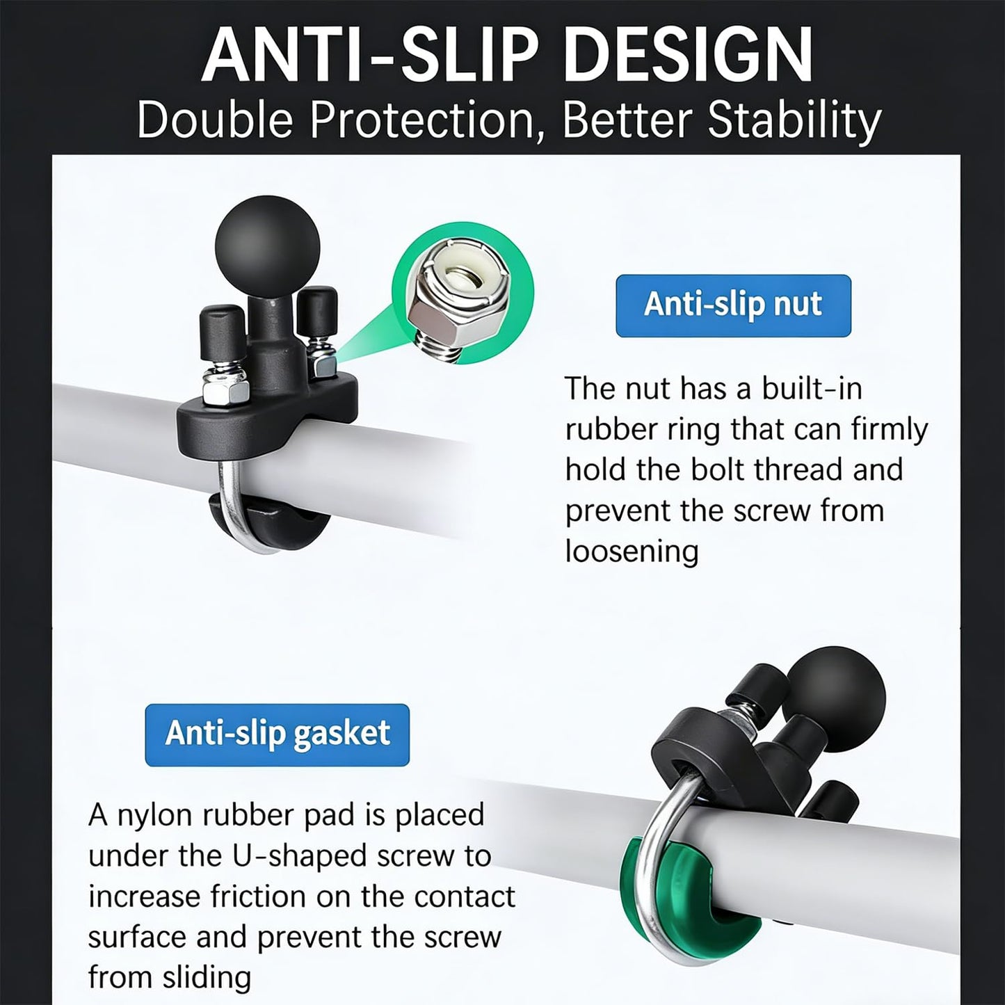 Strg Tablet Mount with U-Bolt Base for Rails 0.5'' to 1.25'' in Diameter