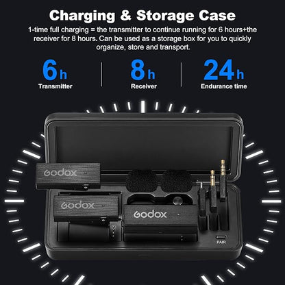 GODOX 【2025 Latest Model Movelink Mini Kit Wireless Microphone System, 2.4GHz Lavalier Mic 100m(328ft.) Range with Charging Case for Android, Camera, Vlogger, Youtuber, Interviewer