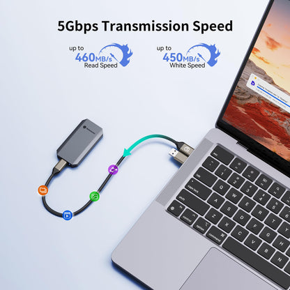 Yottamaster 1TB External SSD, Up to 460MB/s 2 in 1 USB C Cable & Lanyard Portable Solid State Drives, Supports 4K ProRes HDR Compatible with iPhone 17 Pro Max, Smartphone, Tablet, Laptop