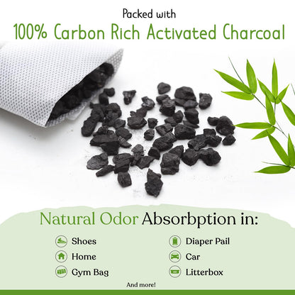 bmbu Activated Charcoal Shoe Deodorizer Inserts - Natural Bamboo Alternative to Odor Eliminator Balls for Sneakers, Gym Bags - Smell Absorber/Air Freshener for Sports Bag, Drawer, Cat Litter