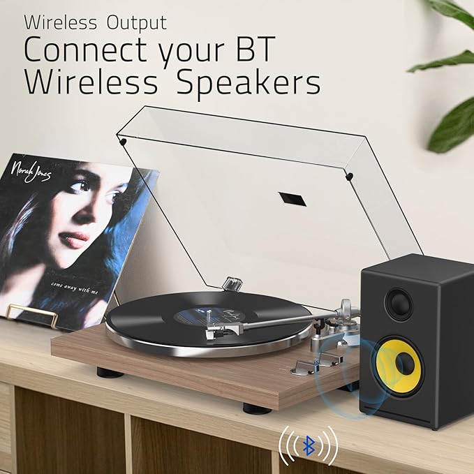 Turntables Record Player with Wireless Output Connectivity Vinyl Player Belt-Drive Support 33 45 RPM Speed Phono Line USB Digital to PC Recording with Advanced MM Cartridge ATN3600L Light Brown