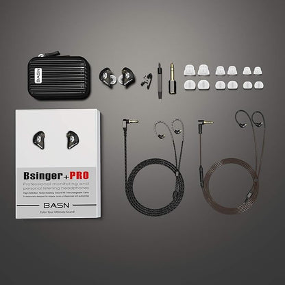 BASN Bsinger PRO in-Ear Monitors Hybrid Dynamic Dual Drivers Two Detachable MMCX Cables Musicians in-Ear Earbuds Headphones (Black)