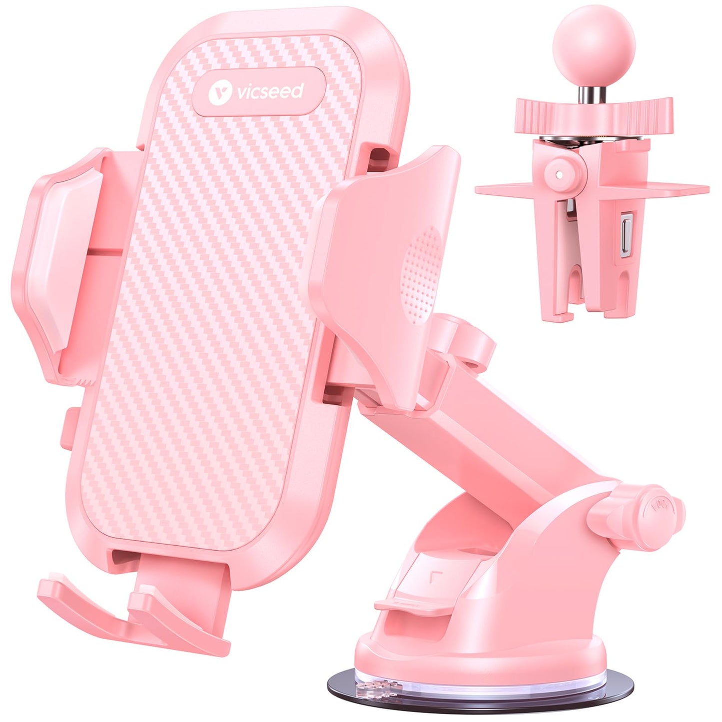 VICSEED Pink Phone Holders for Your Car, [True Military-Grade Shockproof Strongest Suction Power], 3-in-1 Dashboard Windshield Vent, Truck Boat Stand Cell Phone Mount for iPhone Android All Phones