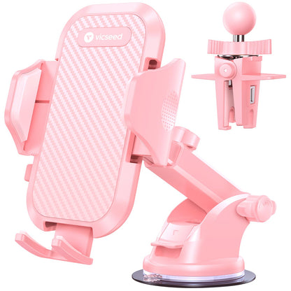VICSEED Pink Phone Holders for Your Car, [True Military-Grade Shockproof Strongest Suction Power], 3-in-1 Dashboard Windshield Vent, Truck Boat Stand Cell Phone Mount for iPhone Android All Phones