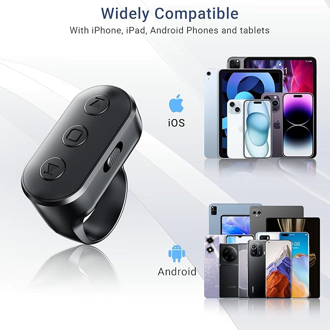 Phone Camera Remote Control with Zoom for iPhone & Android, Rechargeable Bluetooth Camera Remote with Front/Rear Camera Switch, Fingertip Wireless Bluetooth Clicker for Photo & Video Recording.