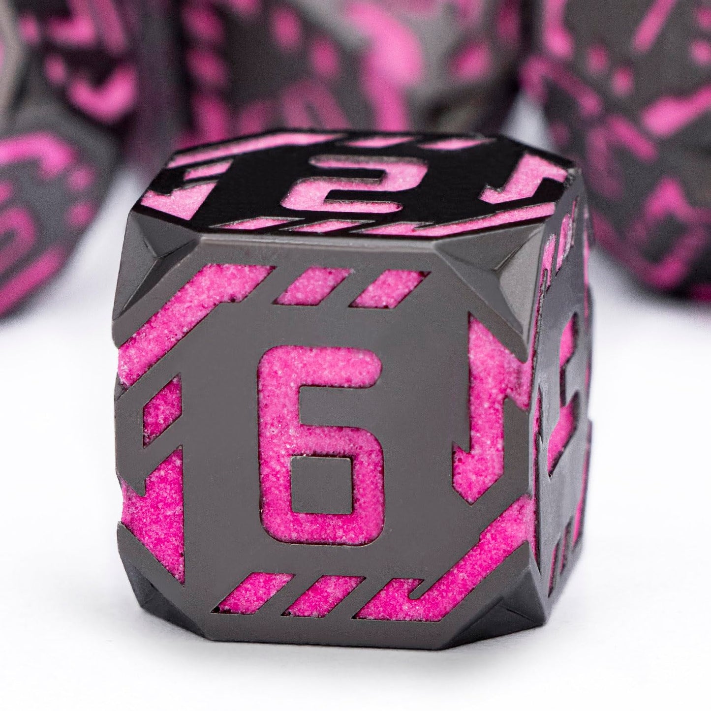 Metal DND Sci-fi Dice Set 7PCS Luminous Pink Stripe Polyhedral Dice for Dungeons Dragons RPG Role Playing Game, Glitter D and D Dice with Gift Box D6 D8 D10 D12 D20