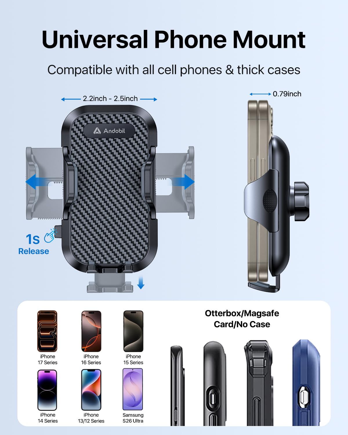 andobil 2026 Upgraded Car Phone Holder Mount, Military-Grade Phone Holders for Your Car Vent Ultra-Stable Metal Clip Universal 360° Cell Phone Car Mount for iPhone 17 Pro Max 16/15/14/13/12/ Samsung