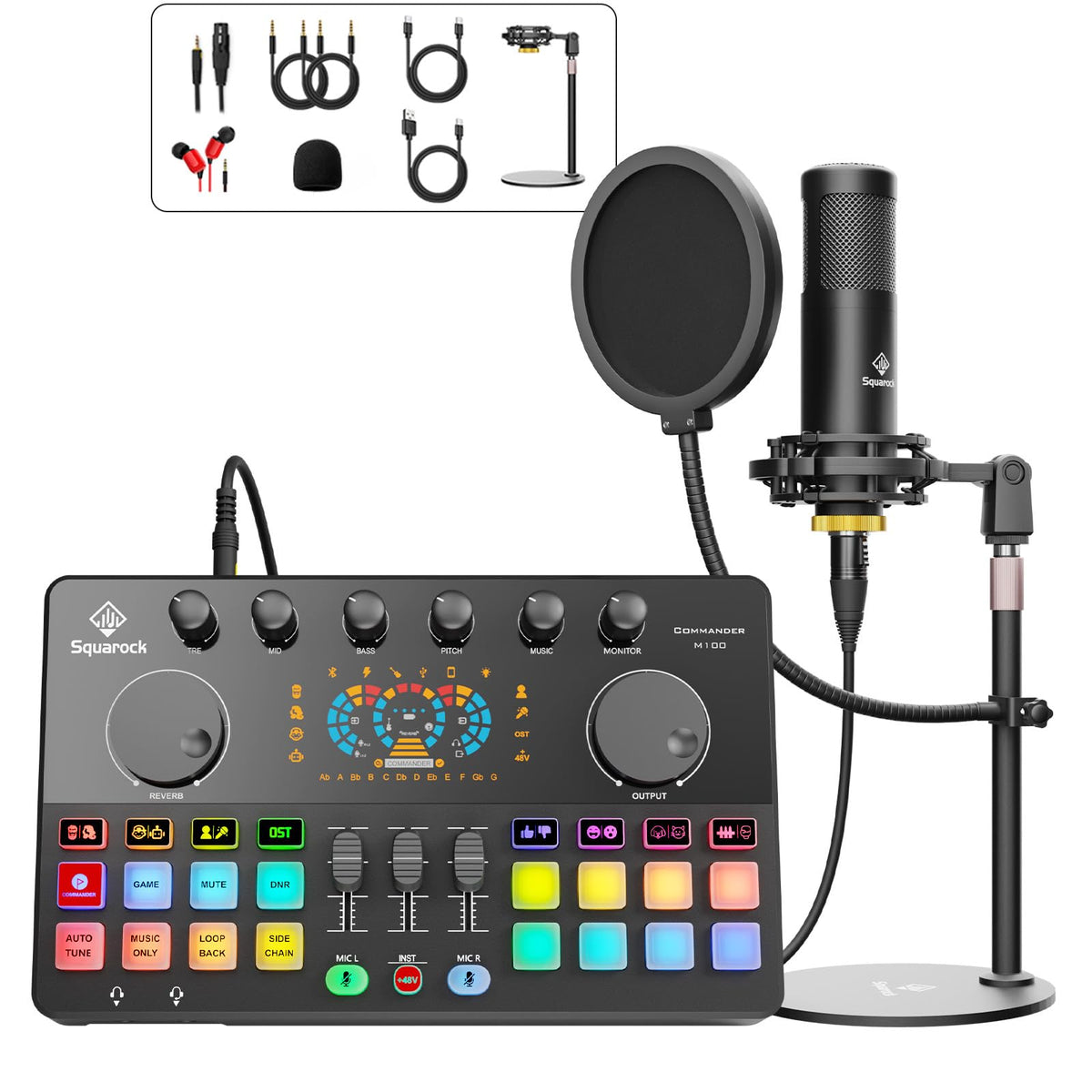 M100 2‑Person Podcast Equipment Bundle,48V XLR Dual Condenser Mics