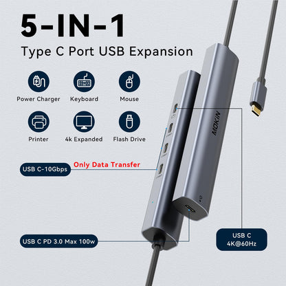 USB C Hub 10Gbps,MOKiN USB C Splitter with 4K@60Hz Video Output,100W PD Charging,Data Transfer,USB4 Multiport Dongle for MacBook Pro,iPad Pro and Type-C Devices