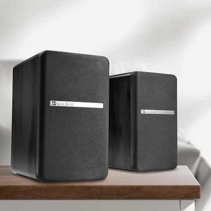 SINGING WOOD BT27 Active Powered Bluetooth Bookshelf Speakers for Studio Monitor TV Turntable Computer- 60 Watts RMS - Wood Grain Finish (Black)