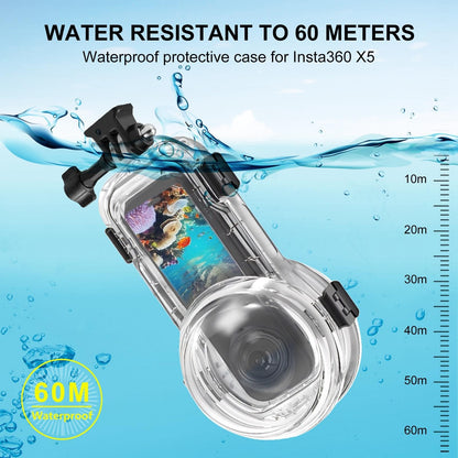 PULUZ Invisible Dive Case for Insta360 X5, [196ft/60m] Waterproof Case Diving Housing Cover Protective Underwater Shell for Insta 360 X5 Action Camera Accessories