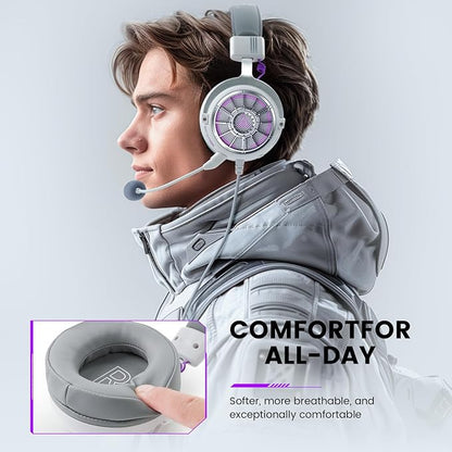 EKSA StarEngine S PC Gaming Headset-Stereo Surround Sound for PS4 PS5 Xbox One Xbox Series X/S, Over Ear Headphones with Noise Cancelling Mic, 50mm Drivers, 3.5mm Wired Headphones for Computer (White)