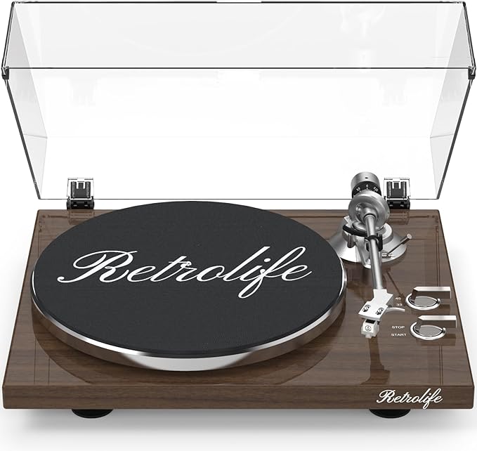 Turntable Record Player Wireless Output Vinyl Players Aluminium Platter and Tonearm Belt-Drive LP Turntables 33 45 RPM Phono Audio AT-3600L MM Cartridge RCA Line USB Digital to PC Recording Dark Brown