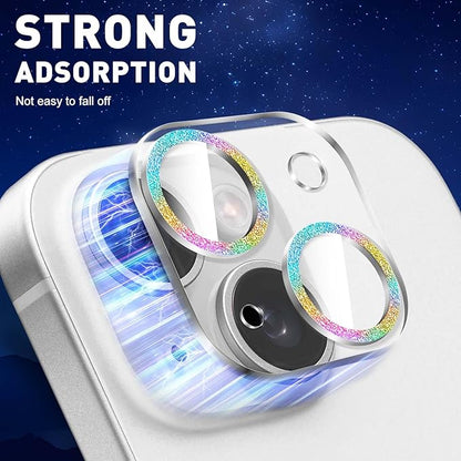 LucBuy 3PCS Sparkling Camera Lens Protector for iPhone 13/iPhone 13 Mini, Full Clear Acrylic Cover with Shiny Colorful Glitter Designed Decoration Back Camera Protector