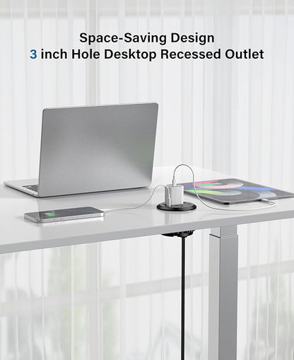 Jgstkcity 65W USB-C Hidden Desktop Power Grommet: 1 AC Outlet,8 USB Charging Ports,3'' Hole Flush Mount Pop-Up Power for Conference Tables & Nightstands (Black, 6 FT)