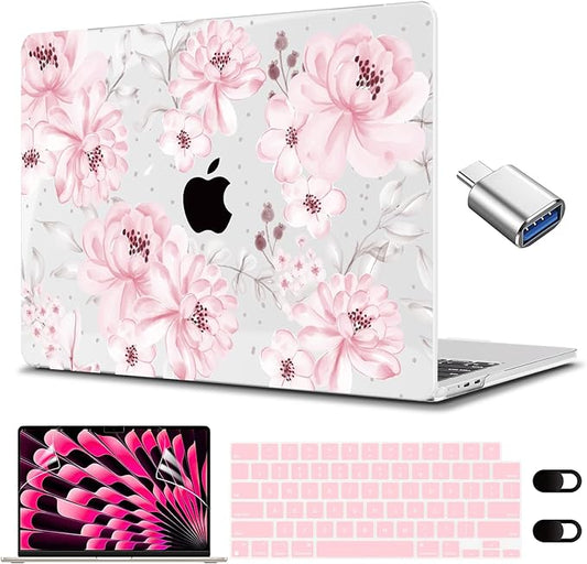 CISSOOK Compatible with MacBook Pro 14 inch 2026-2021 Release M5 M4 M3 M2 M1 Chip A3434 A3427 A3426 A3112 A3185 A3401, Hard Shell Case Keyboard Cover Screen Protector, Cute Pink Flower