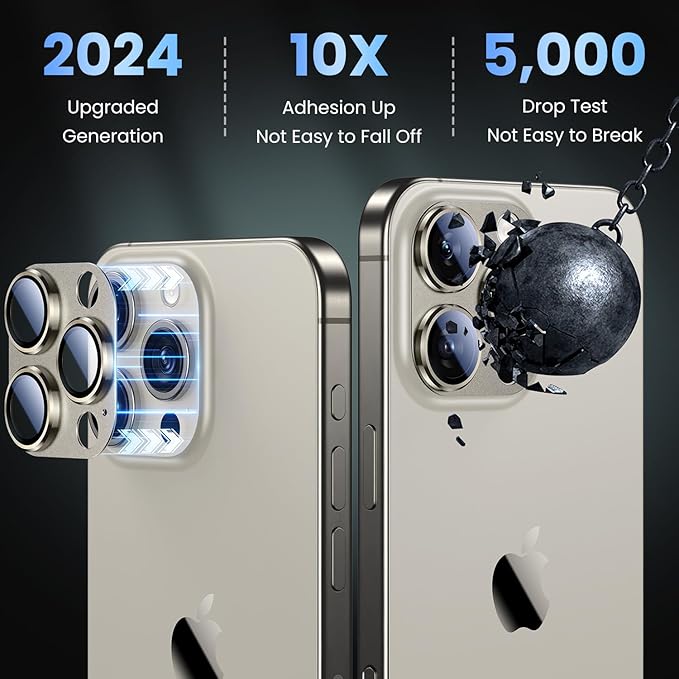 Uyiton Compatible with iPhone 16 Pro/iPhone 16 Pro Max Camera Lens Protector - [Not Easy to Break][Strong Adsorption][Case-Friendly] Metal Tempered Glass Rear Camera Screen Cover - Natural, 2 Pack