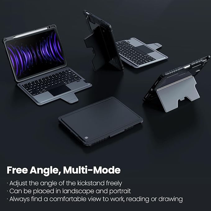 Nillkin iPad Pro 11(1st/2nd/3rd/4th Gen) & iPad Air 5th/4th Generation Case with Keyboard, Magic Trackpad, Rugged Case with Detachable Keyboard, Portrait/Landscape Modes, Camera Cover, Black