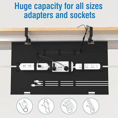 No Drill Under Desk Cable Management Tray, 36" Cord Management Tray with Cable Loop, Upgraded Oxford Fabric Wire Management for Standing Desk - No Damage to Table