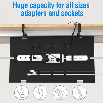 WISUGASO Under Desk Cable Management Tray for Table, No Drill 36" Cord Organizer with Cable Loop, Upgraded Oxford Fabric Wire Management for Office, Home - No Damage to Table
