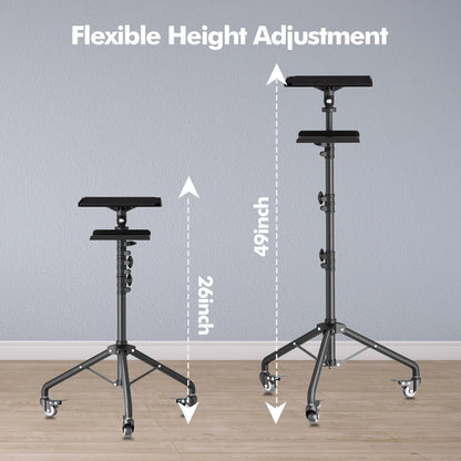 OUKMIC Projector Stand Tripod Laptop Tripod on Wheels with 2 Shelves