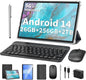 2025 Tablet, Android 14 Tablets 10 inch with Keyboard, 26GB RAM+256GB ROM(2TB Expand), 2-in-1 Tablets with 8-Core, 8000mAh, 5G WiFi, Widevine L1, GMS, with Case, Keyboard, Mouse, Stylus(Black)