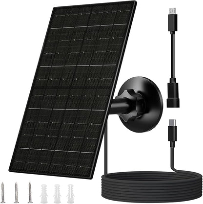 FUTUREZEN 6W Solar Panel for Security Camera Outdoor, 5V USB/USB-C Solar Charger Compatible with Rechargeable Battery Cameras, IP66 Waterproof, 360° Adjustable Mount, 9.8ft Cable (1 Pack, Black)