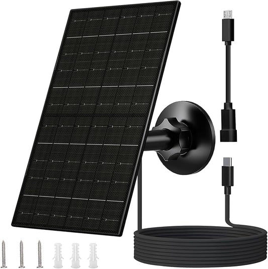 FUTUREZEN 6W Solar Panel for Security Camera Outdoor, 5V USB/USB-C Solar Charger Compatible with Rechargeable Battery Cameras, IP66 Waterproof, 360° Adjustable Mount, 9.8ft Cable (1 Pack, Black)