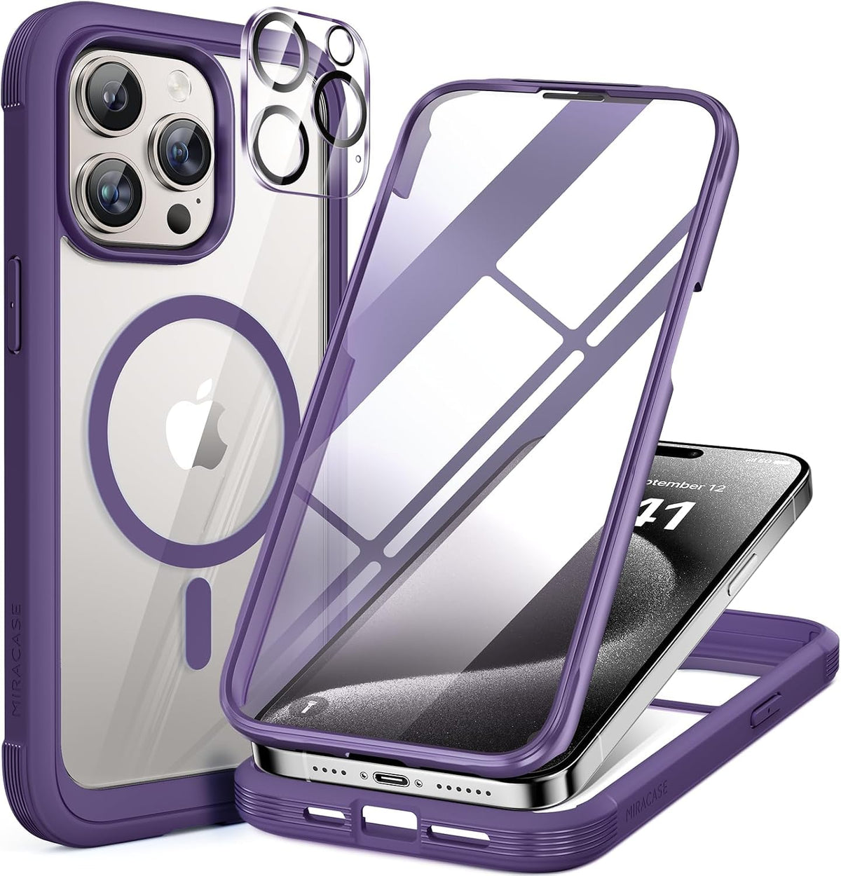 Miracase for iPhone 13 Case 6.1'',Full-Body Magnetic Clear Bumper Case with Built-in 9H Tempered Glass Screen Protector,Military Drop Protection Outdoor Phone Case — iPhone 12 Pro Max