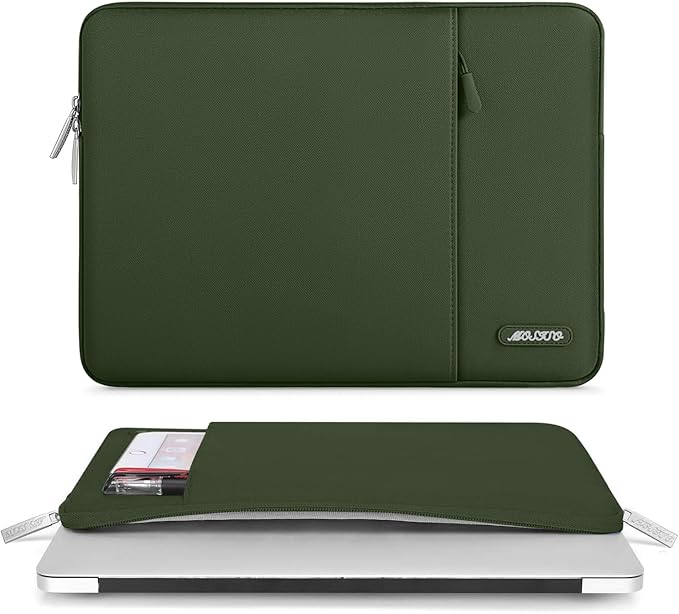 MOSISO Laptop Case 13.3 inch, 13-13.3 inch Laptop Sleeve Compatible with MacBook Air/Pro 13 / Pro 14, HP Dell ASUS Lenovo Notebook, Polyester Vertical Computer Sleeve Bag with Pocket, Army Green