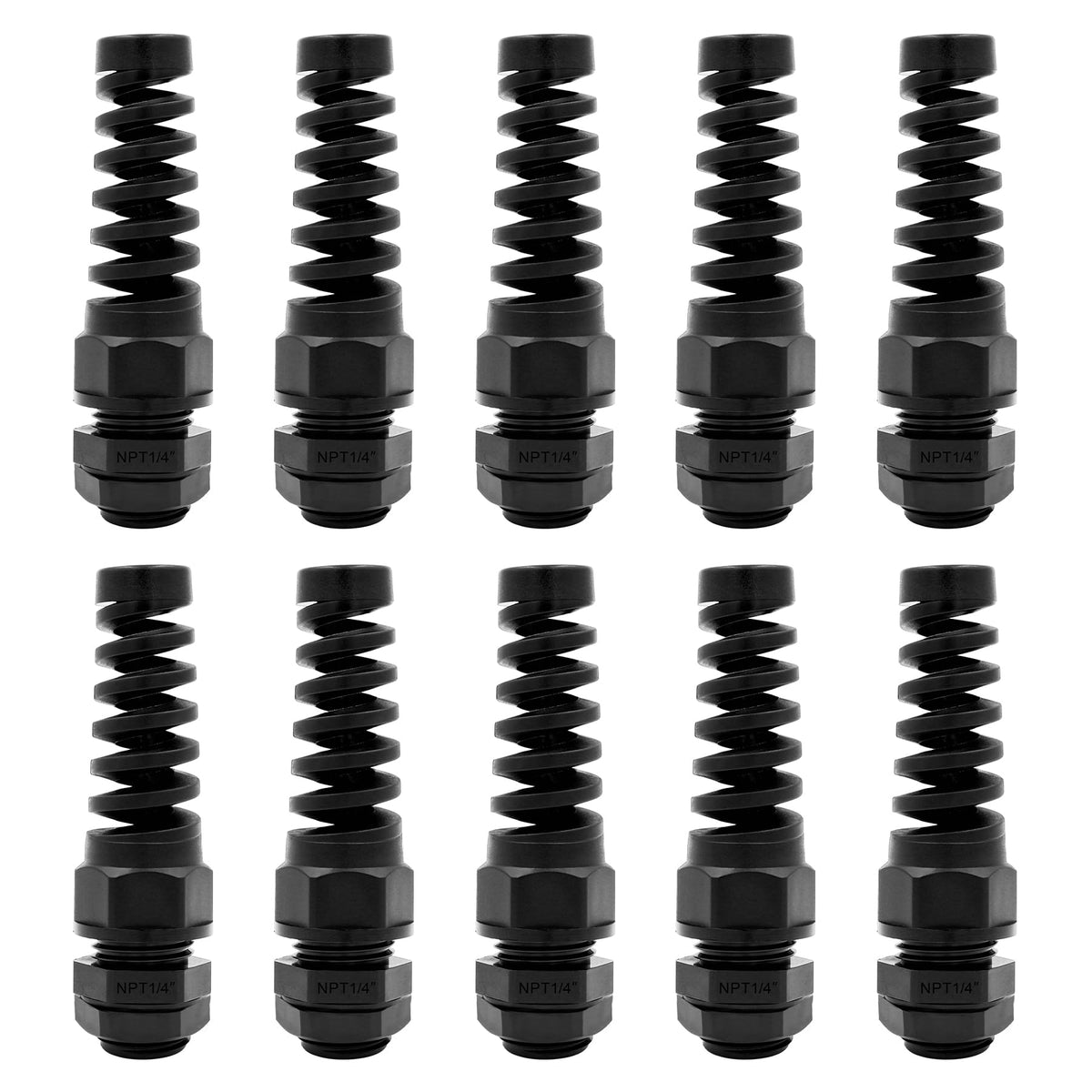 Strain Relief Cord Connector,LISTENJIALE 2Pcs NPT 1/4" Waterproof Cable Gland Flex Spiral Strain Relief Adjustable 4-8mm Cable Connector Nylon Joint with Gaskets(Black)