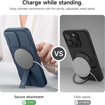 SURITCH for iPhone 16 Pro Max Case with Magnetic Camera Slide Cover and Adjustable Kickstand, Compatible with MagSafe, Shockproof Bumper Case Slim Protective Cover 6.9 Inch, Blue