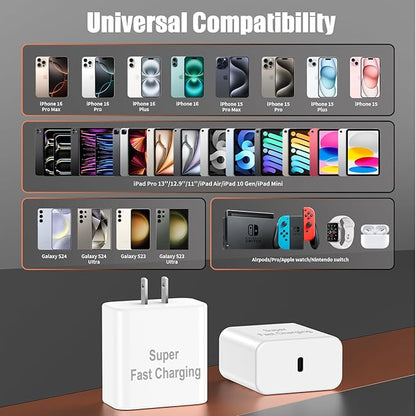 iPhone 16 Pro Max Charger Fast Charging, 45W Super Fast USB C Chargers for iPhone 16 15 6FT+6FT+10FT Type C Chargers Cord with Fast Charger Block for iPhone 16/16 Pro Max/15/15 Pro Max/iPad/ GalaxyS24