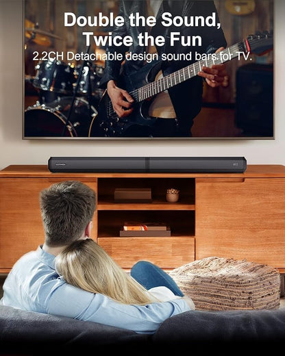 ULTIMEA 2.2ch Sound Bar for Smart TV, Peak Power 100W, 2-in-1 Detachable Sound Bar for TV, App, Bluetooth 5.3 TV Soundbar, 3 EQ Modes, BassMX Technology, HDMI-ARC/Opt/AUX, Apollo S40, 2025 Upgraded