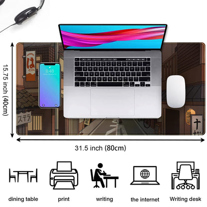 Tokyo Street at Night Kawaii Japanese XL Mouse Pad, Cute Gaming Desk Pads, Anime Large Desktop Mat, XXL Keyboard Mats, Extended Laptop Mat 31.5''X15.7''